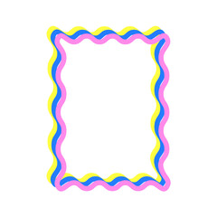 Vivid Festive Bright Retro Border Icon. Bright Vibrant Positive Disco Frame Canvas. Pink and yellow Outline Line Curve Wavy Abstract Shape Decoration Isolated on Background