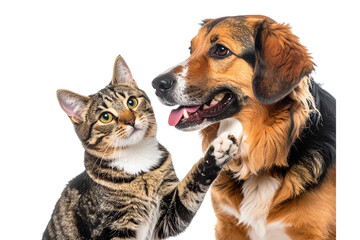 Fototapeta premium A happy cat and dog playing together, transparent background