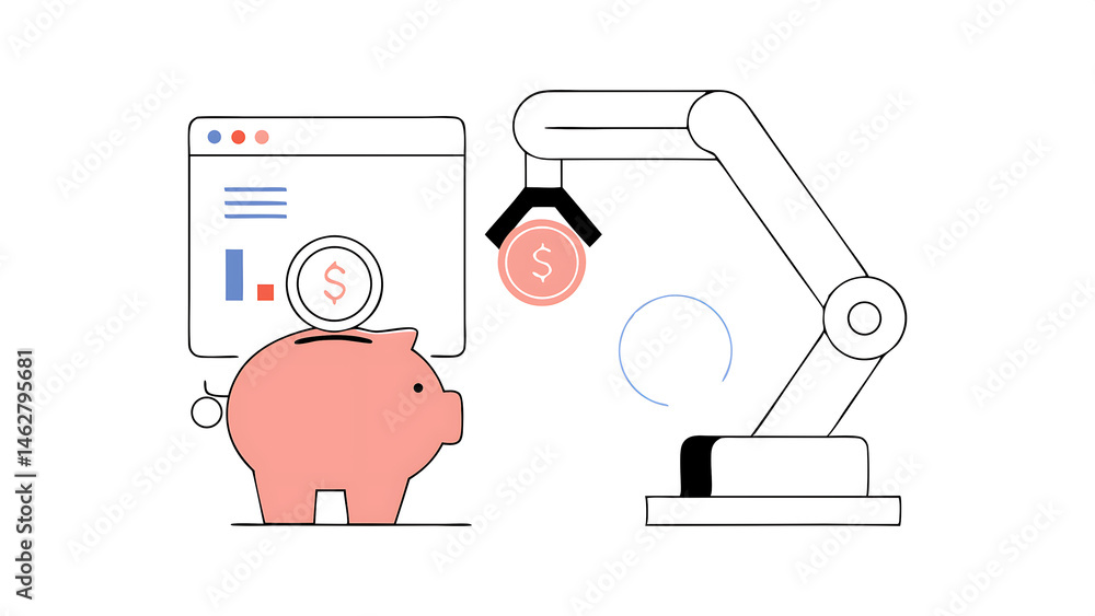 Poster automatic investment or savings financial robot advisor or fintech technology using artificial intel