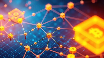 Abstract network of interconnected cubes,  digital connection