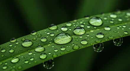 Water Droplets on a Green Leaf