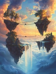 Fantasy island floating above the clouds