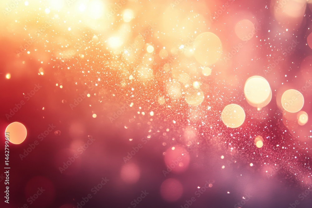 Poster Warm and colorful light particles create a shimmering effect against a soft background during a festive celebration at twilight