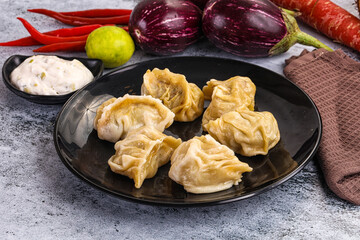 Steamed Nepali Momo stuffed dumplings