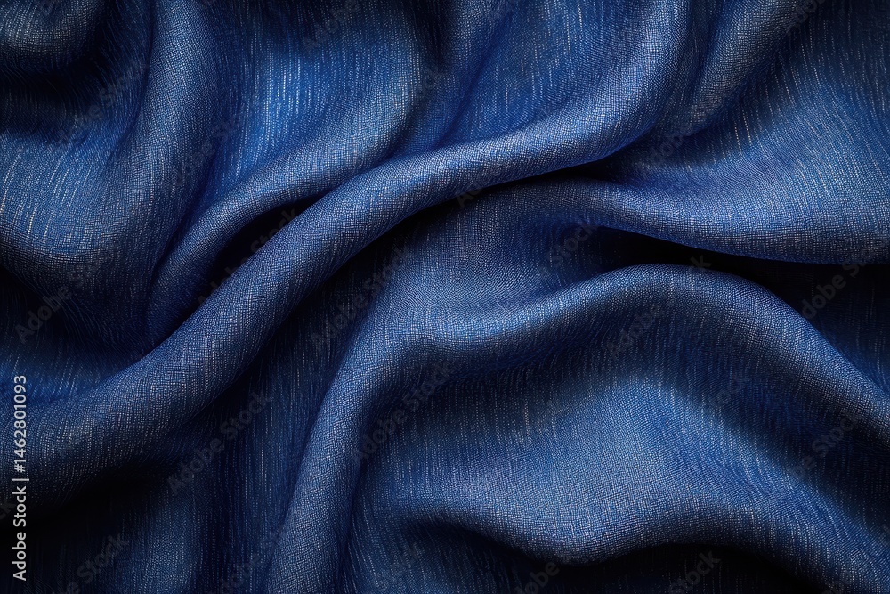 Aufkleber Deep blue fabric drapes softly showcasing texture and color variation under natural light in a casual setting