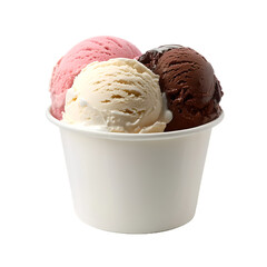 ice cream scoops in white cup on transparent background