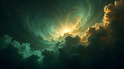 Fototapeta premium A mesmerizing swirl of clouds illuminated by a radiant light, capturing the beauty of the cosmos in vibrant hues.