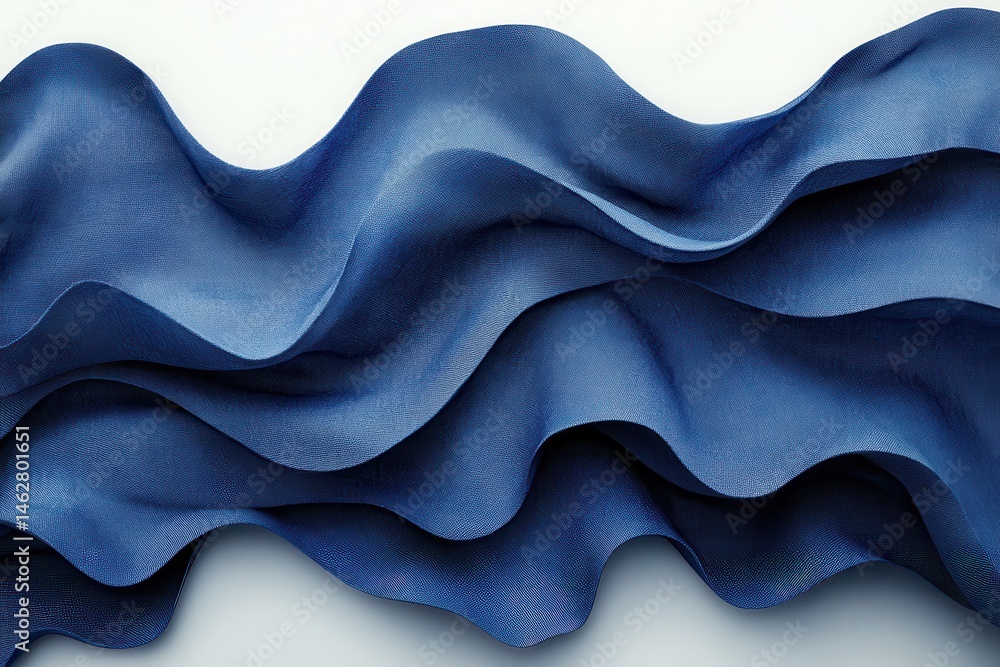 Poster Deep blue fabric drapes softly showcasing texture and color variation under natural light in a casual setting