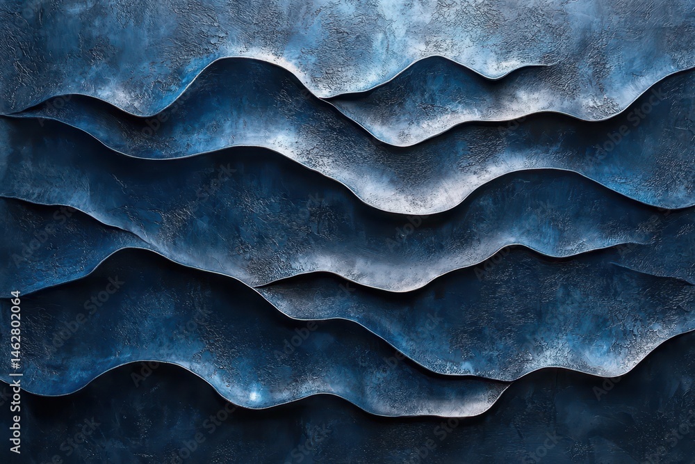 Poster Deep blue fabric drapes softly showcasing texture and color variation under natural light in a casual setting