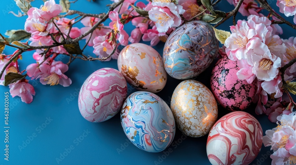 Poster The eggs are painted in different colors and patterns, creating a vibrant