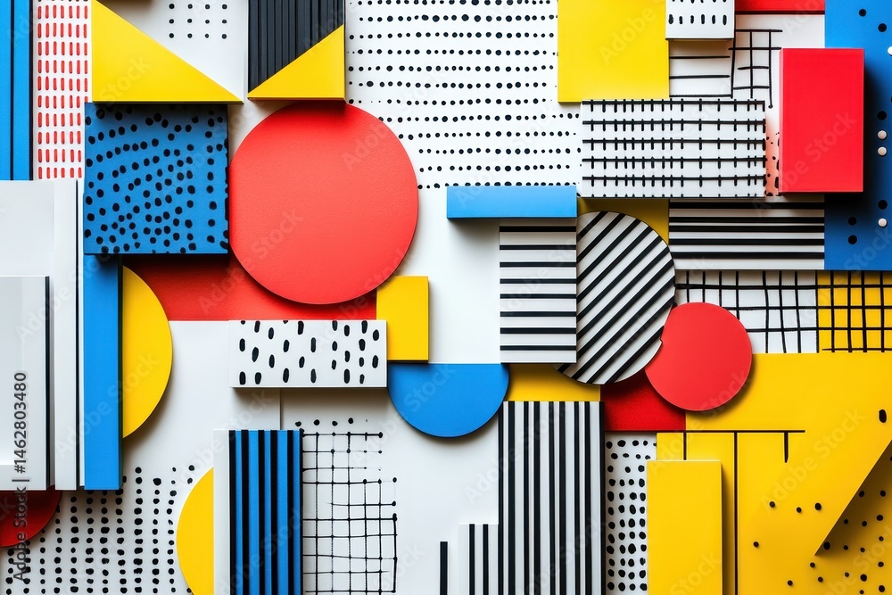 Aufkleber colorful geometric shapes arranged thoughtfully on a white surface showcase a vibrant composition of