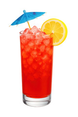 red cocktail glass with lemon and ice