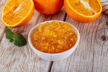Sweet orange jam in the bowl