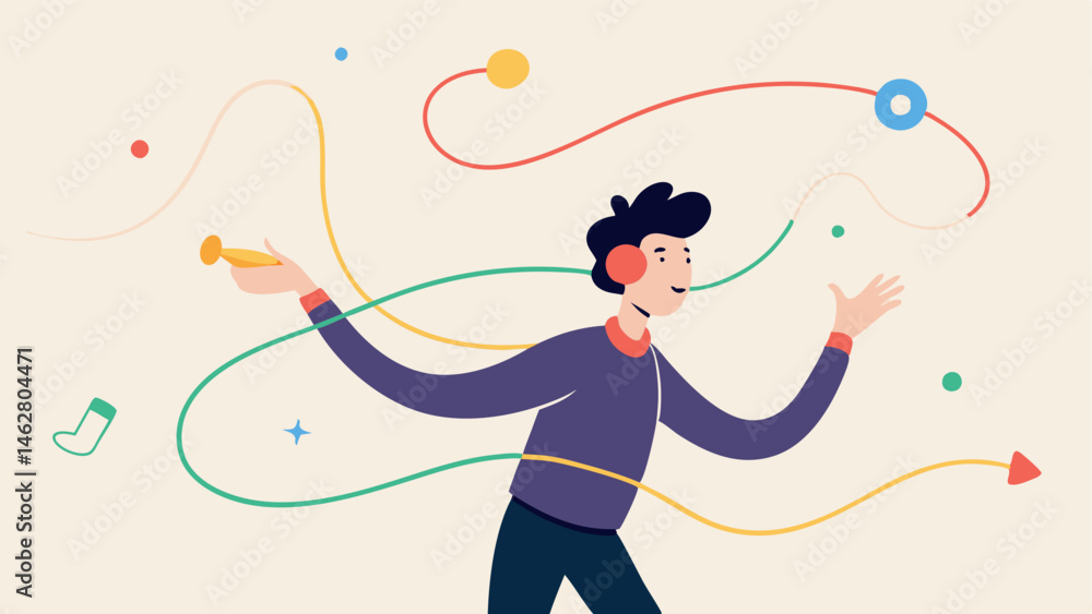 Poster gesturecontrolled music an artist creating music through hand gestures in midair with colorful lines