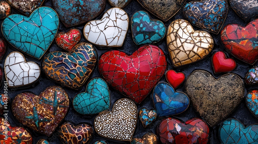 Poster a collection of colorful heart-shaped rocks arranged in a pattern