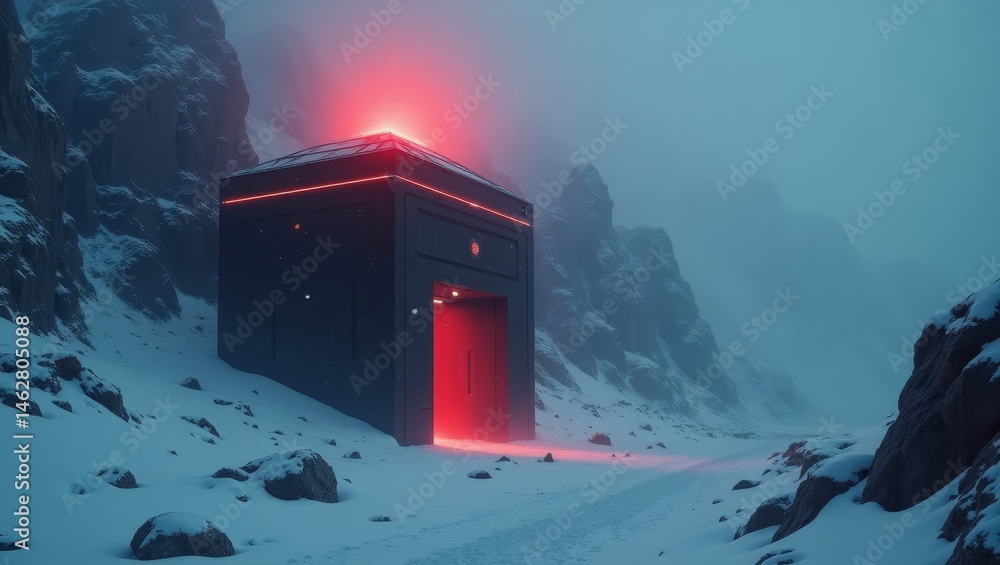 Poster high-tech outpost under threat – for use in data security, defense, and remote infrastructure visual