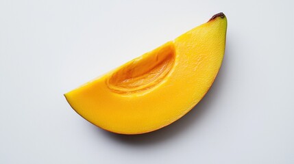 A slice of yellow fruit with a small hole in the middle