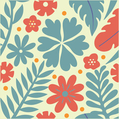 Botanical Pattern with Wildflowers, Spring  Colorful Floral Repeat Print ,Hand-Drawn Flower Pattern with Leaves and Blooms. 