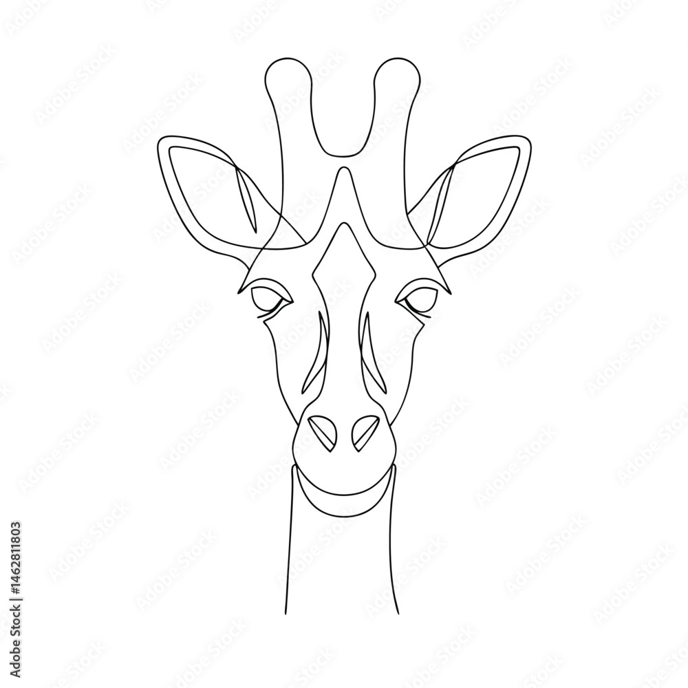 Poster elegant and minimalist artwork of a giraffe's face rendered in a continuous line drawing style again