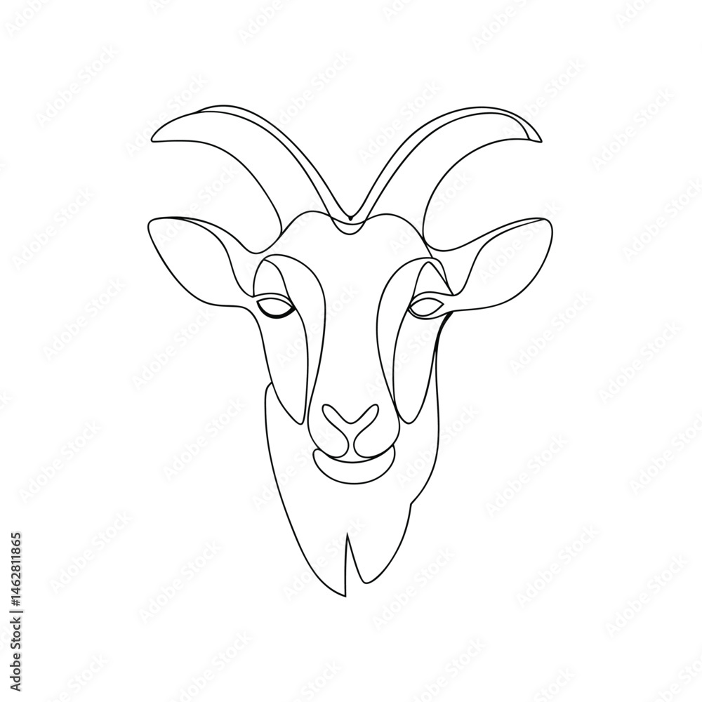 Poster minimalist continuous line drawing of a goat head representing simplicity and modern design in black