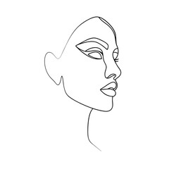 Elegant minimalist artwork depicting a woman's face in a serene continuous line drawing style on a white background