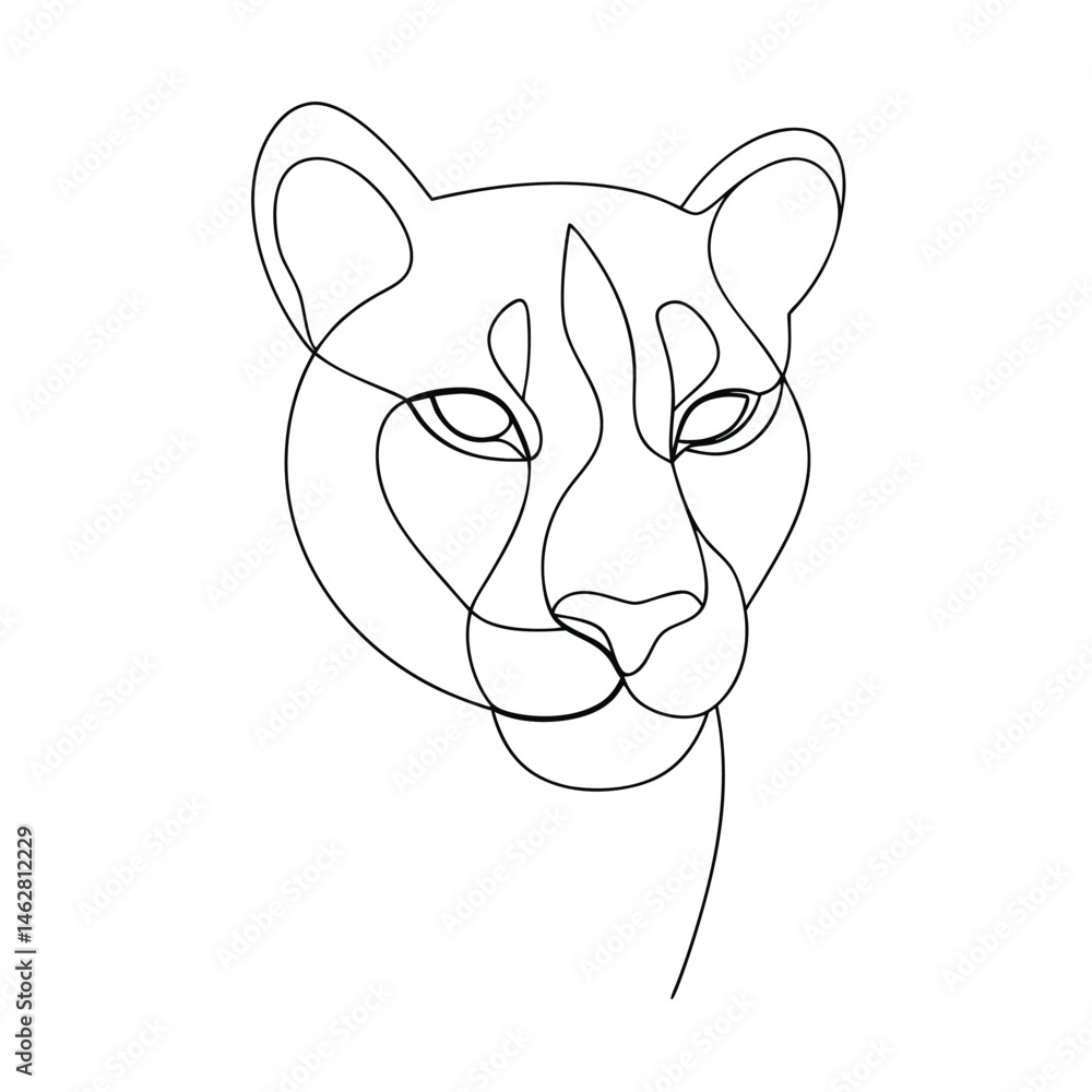 Poster elegant and minimalist cheetah face in a continuous line drawing isolated on white background