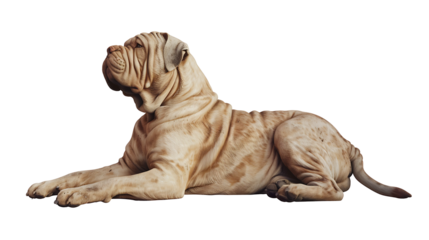 Shar Pei with wrinkled skin and calm pose, isolated on a white background
