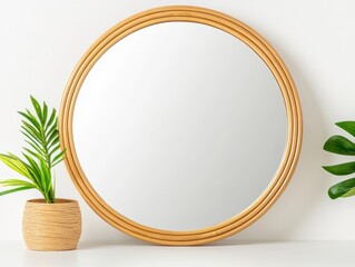 Round mirror with plant, simple, elegant
