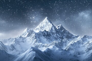 Majestic snow-capped mountains under a breathtaking starry night sky.