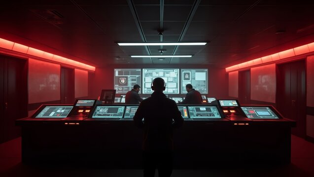 Red Alert Over Public Transport Command Center – Great Background for Crisis and UI Design