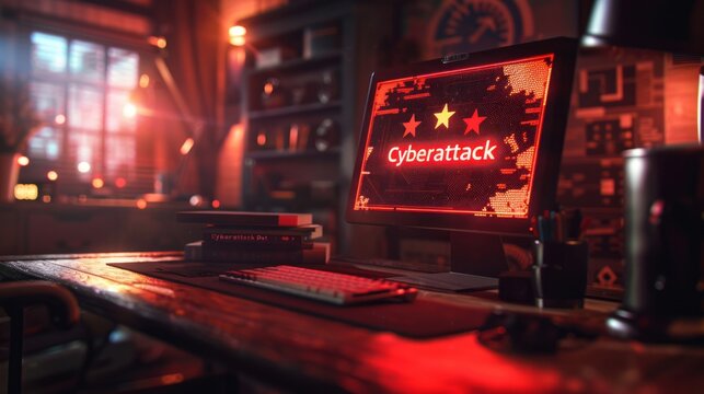 Cyberattack alert on red computer screen