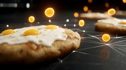 floating in geometric patterns with radiant slices rotating