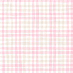 Pink Brown Beige Plaid Gingham Check Hand Drawn Background Pattern Overlay