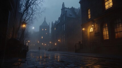 Obraz premium A dream where you're standing in a quiet city square, the streets bathed in soft moonlight. 