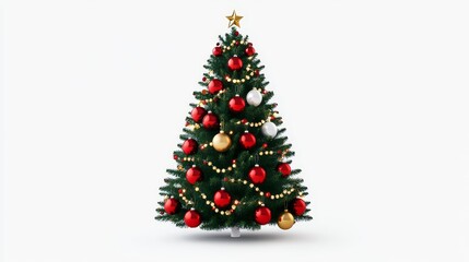 Fototapeta premium Festive Christmas Tree Decor - A beautifully decorated Christmas tree with red, gold, and white ornaments against a white background. Perfect for holiday cards and marketing materials
