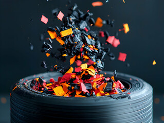Abstract image of colorful fragments seemingly exploding from a cylindrical container. Perfect for artistic backgrounds or product promotion visuals.