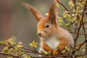 Fototapeta premium A Hokkaido squirrel is found on the ground, while a fairy resides in a Hokkaido forest in Japan