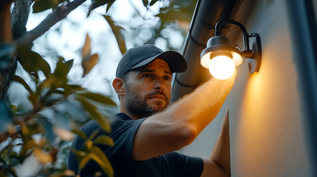 Man Installing Outdoor Lighting