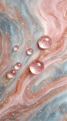 Fototapeta premium A phone wallpaper with a rose gold marble and glitter design, featuring sparkling water droplets on