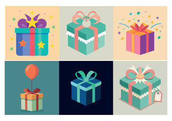 Gift Box with Bright Colors and Party Elements, Vector Illustration, Perfect for birthday party designs, greeting cards, and festive graphics