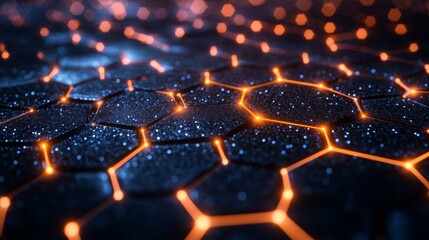 A dynamic digital grid of interconnected hexagons