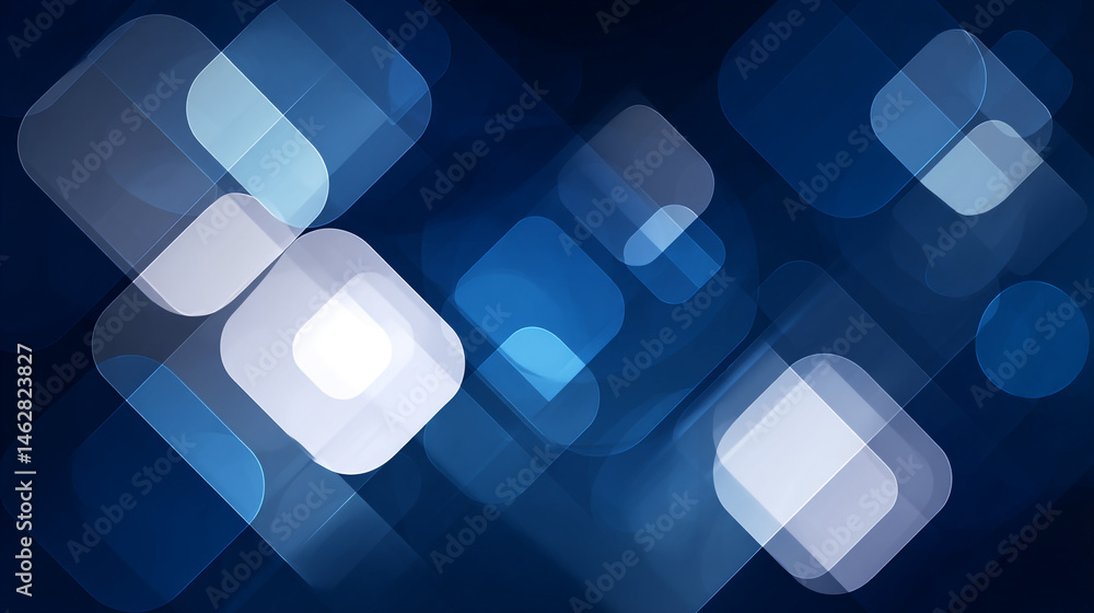 Poster abstract background with overlapping rounded squares in shades of blue and white colors