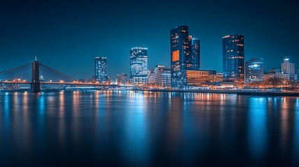 Fototapeta premium Orange sky illuminating skyline and still waters high resolution picture