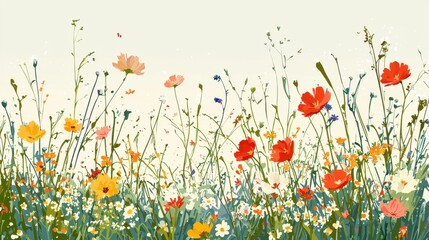 A field of flowers with a white background