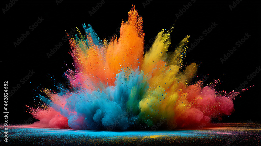 Poster a vibrant explosion of colorful powder against a dark backdrop creating a dynamic and abstract compo