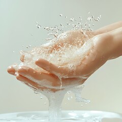 Fototapeta premium Washing Hands With Soap And Splashing Water For Hygiene And Cleanliness Routine