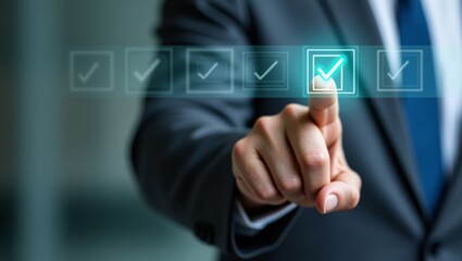 Professional businessman interacting with virtual interface in digital environment