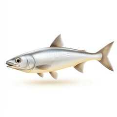 Silvery, slender fish, profile view, isolated on white.