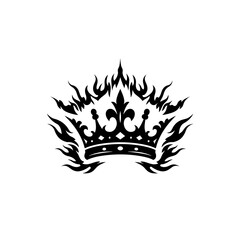 Fiery Crown Tattoo Design Regal Black Ink Flame Crown Graphic Bold Tribal Style
