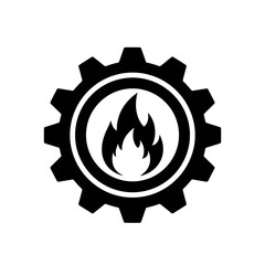 Fiery Gear Power Energy and Industrial Strength Icon black and white design simple bold graphic